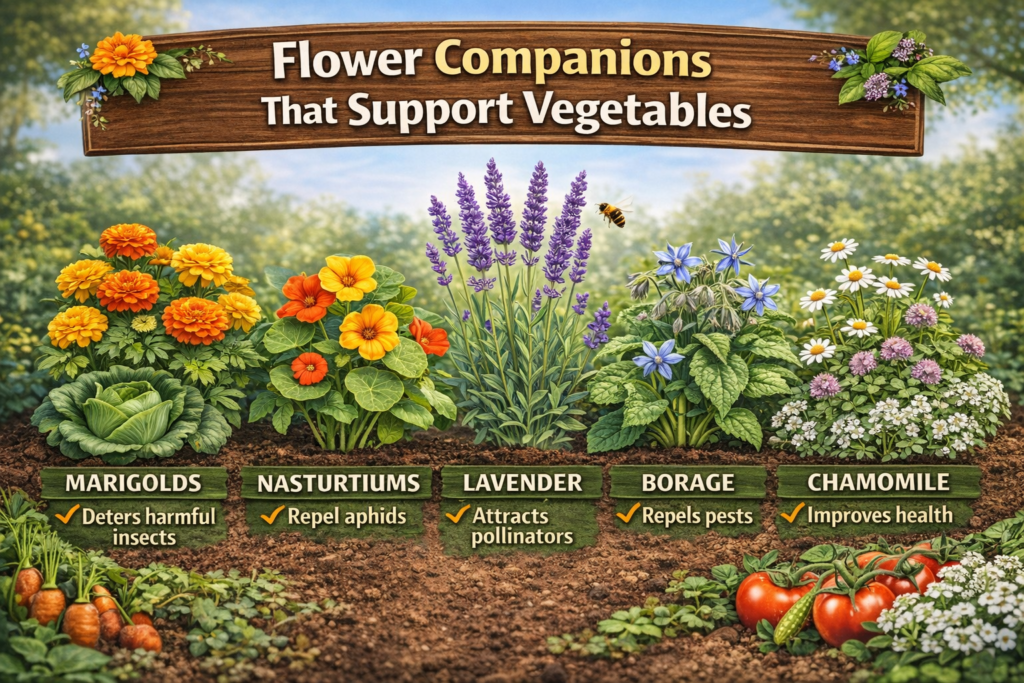 Companion Flowers That Protect Vegetables and Improve Soil Naturally Companion Flowers That Protect Vegetables and Improve Soil Naturally