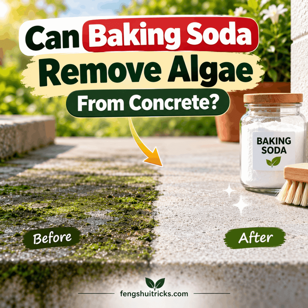 Remove algae from concrete with baking soda