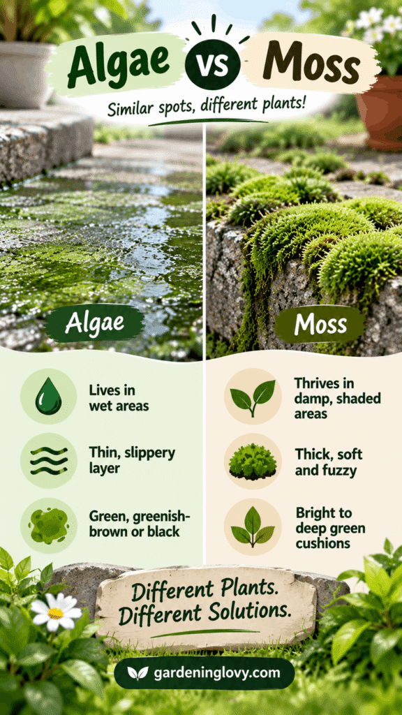 Algae vs moss on concrete
