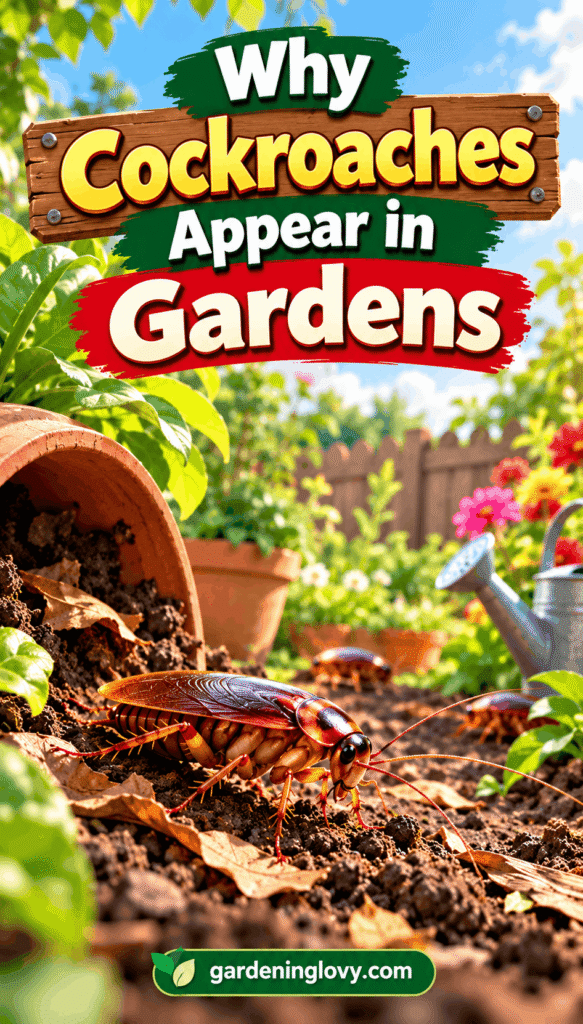 Cockroaches hiding in a moist garden with mulch, compost, and organic debris.